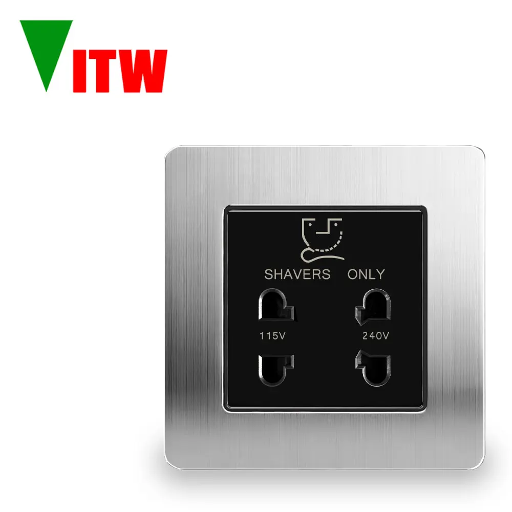 Vitw 86 * 86mm Wall Mounted Shaving Socket with Mechanical Transformer, Stainless Steel AC110-250V, EU Universal Power Socket