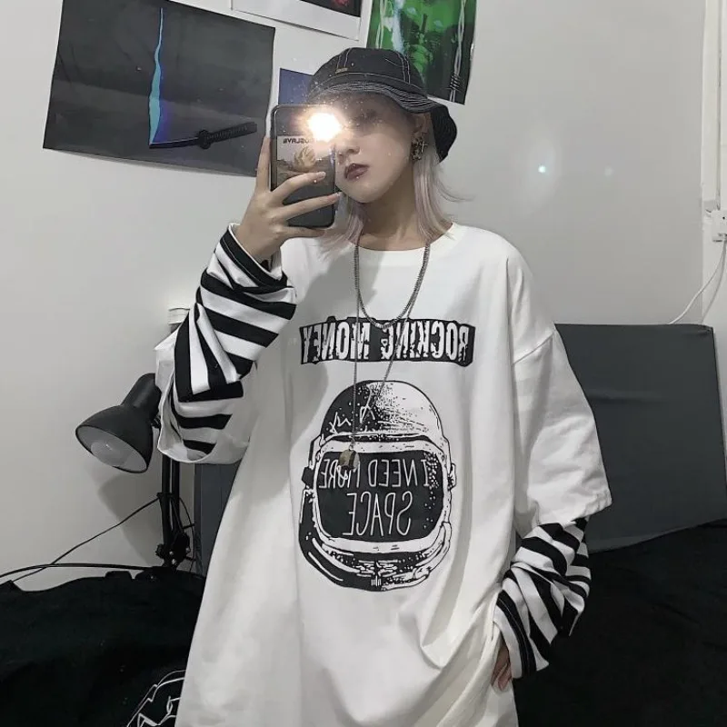

Juspinice Korean Version New Ins Hoodie Women Retro Spring Vacation Two Loose Long Sleeved T-shirt Top Trendy Female Clothing