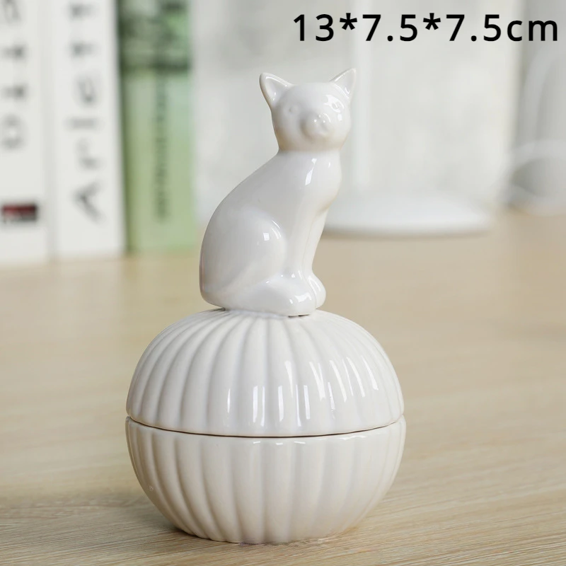 Creative White Ceramic Crafts Cute Little Animal Jewelry Box Rabbit Kittens Bird Packaging Storage Case Ornament Home Decoration