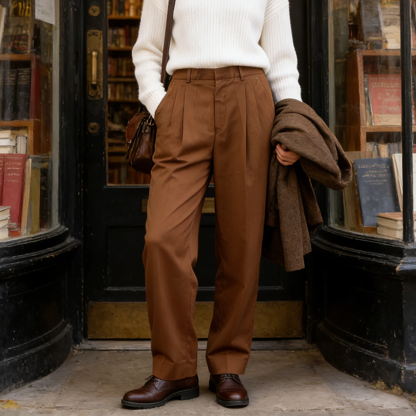 

High Waist Vintage British Style Woolen Suit Pants Hong Kong Style Carrot Pants Women's Straight Tube Commuter Polyester Blend