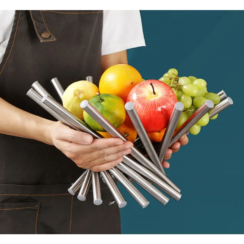 1pcs Large Silver Stainless Steel Fruit Basket An Innovative Design for Home Decoration Suitable for Fruit and Flower