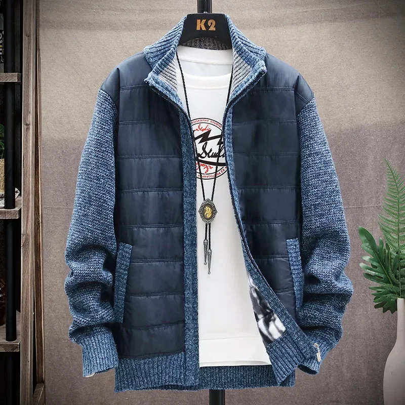 Men Cardigan Sweater 2023 Autumn Winter Thick Warm New Casual Stand Collar Zipper Jacket Men Solid Cotton Jacket Men Clothing