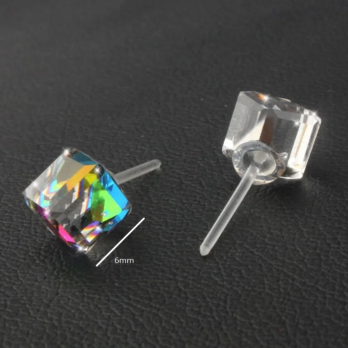 VIVILADY 24pairs/lot Fashion Crystal Stud Earrings Women Clear Red Blue Black Green CZ Cube Stone Jewelry Gift Wholesales Price