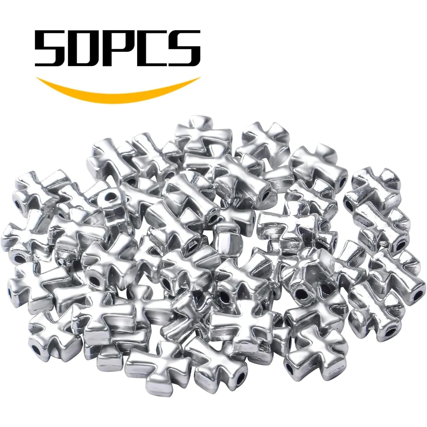 50pcs Antique argent croix entretoise perles tibétaine alliage Crucifix croix charme perles pour la fabrication de bracelets de bijoux à bricoler soi-même, 9.6mm × 8.4mm