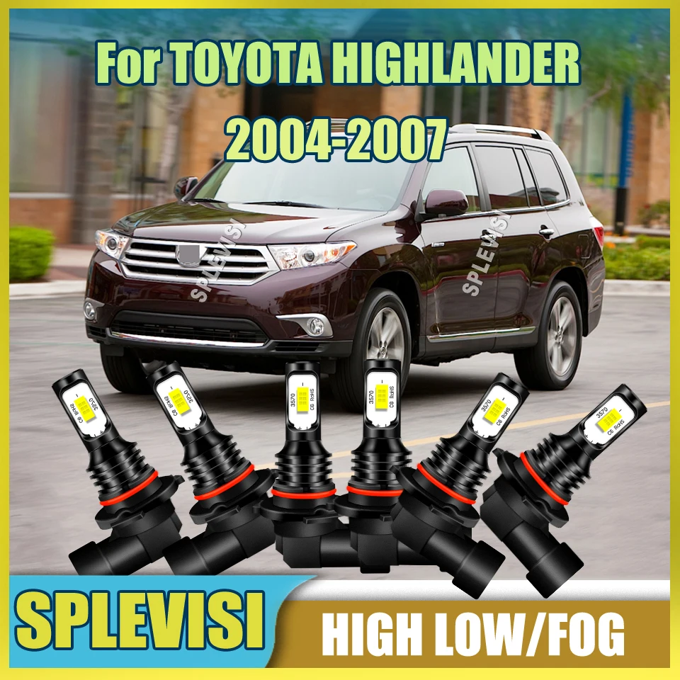 

9005 9006 Led Headlight High Low Beam 9006 Foglight-6000K Xenon White Road Legal For TOYOTA HIGHLANDER 2004 2005 2006 2007