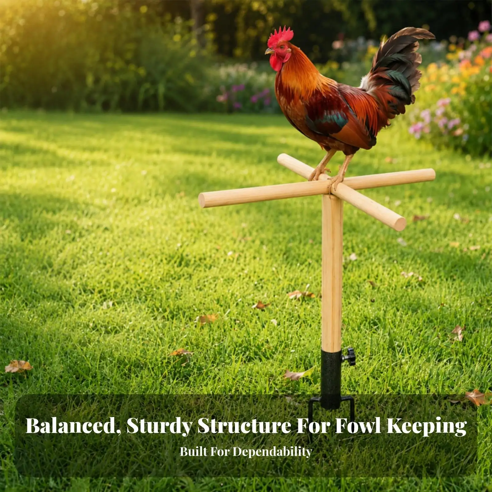 Solid Wood Chicken Roost Stand Ground Insert Bird Perch Outdoor Perching Stand for Poultry in Backyard