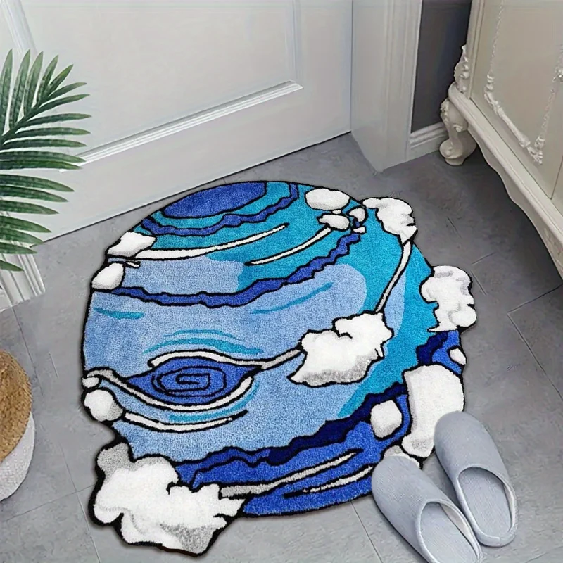 

Креативный ковер с изображением планеты в мультяшном стиле, нестандартный дизайн, мягкий и приятный для кожи напольный коврик, забавный синий ковер, украшение для дома