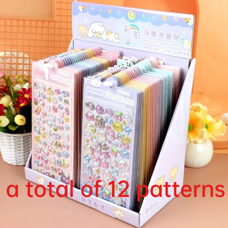 4PCS Cartoon 3D Relief Water Drop Stickers Cute and Fun Animals Rabbit Panda Stickers Diy Diary Stationery Stickers Wholesale