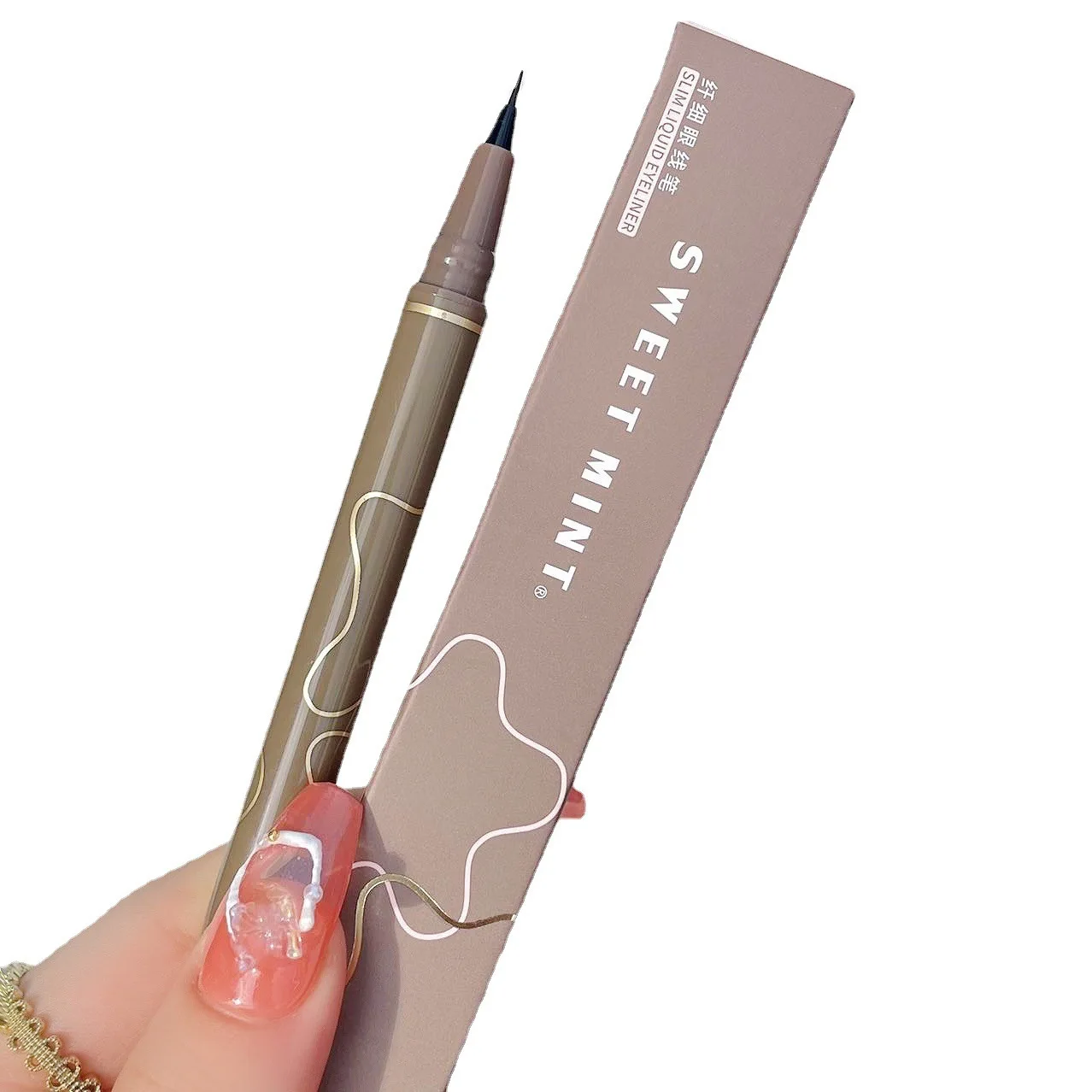 Sweet mint Slim eyeliner pen Waterproof, sweat resistant, long-lasting, brown liquid silkworm laying pen