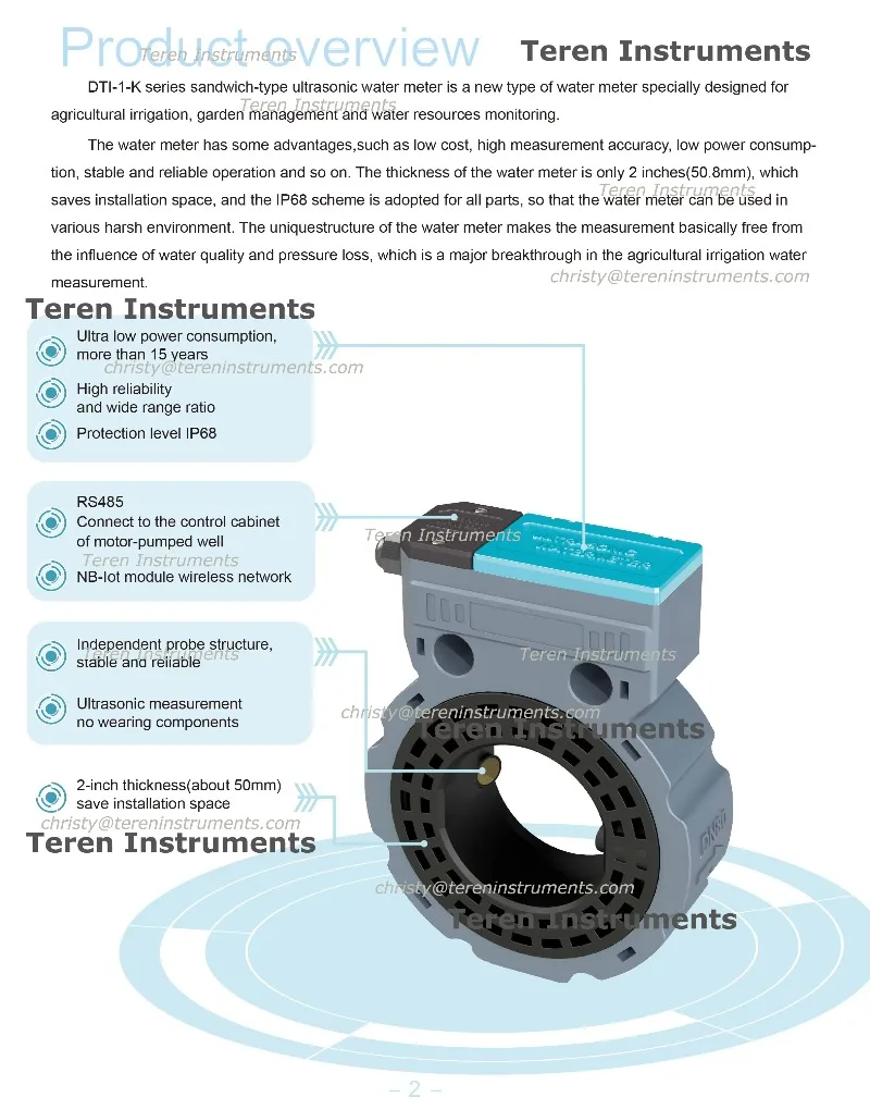 

DN50-DN150 sandwich IP68 ultras-onic water meter powered by DTI1-K batt-ery, with RS485 output