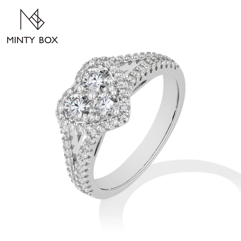 MintyBox DVVS1 Color All Moissanite Rings for Women 925 Sterling Silver Luxury Heart Engagement Ring Bridal Jewelry Holiday Gift