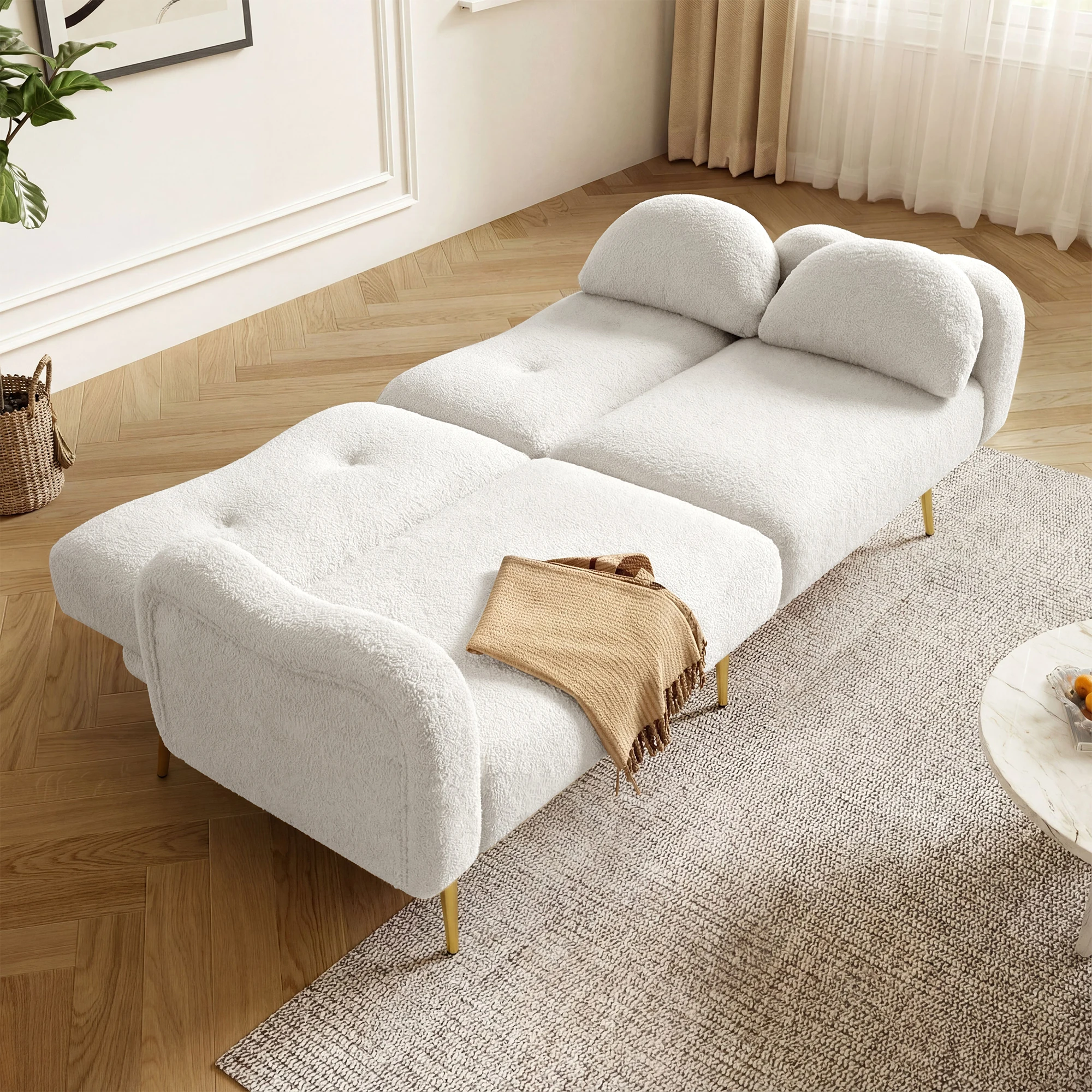 KOMHTOM Zweisitzer Sofabett Multifunktionales 2 In 1 Moebelstueck Mit Verstellbarer Rueckenlehne Vergoldeten Metallfuesen – Detail 2