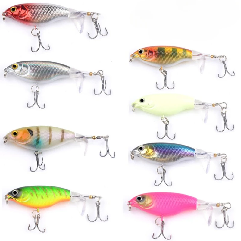 

2PCS Topwater Fishing Lure 7.5cm 6.5g Whopper Popper Wobbler Artificial Hard Bait Bass Plopper Soft Rotating Tail Fishing Tackle