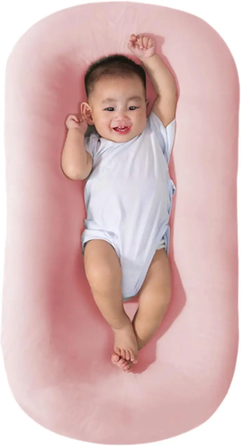 Soft Breathable Washable Infant Lounger for Newborns, Ideal for Home and Travel in Pink