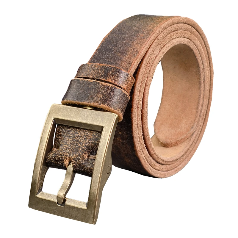 Vintage Heavy Solid Brass Belt Buckle Genuine Leather Belt Men Luxury Ceinture Leather Belt For Men Waist Male Belt Wide MBT0613