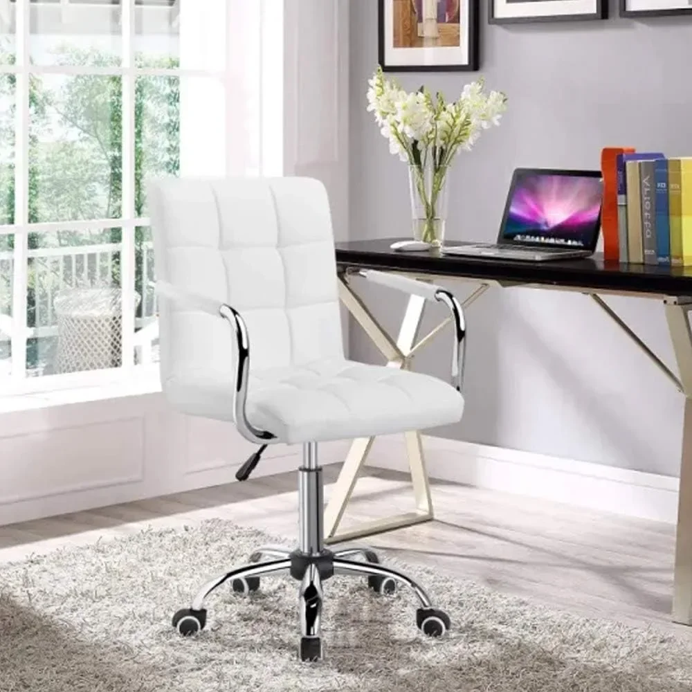 

Office Desk Chair Mid-Back,Modern PU Leather Office Chair Midback Adjustable Home Computer Executive Chair with Wheels