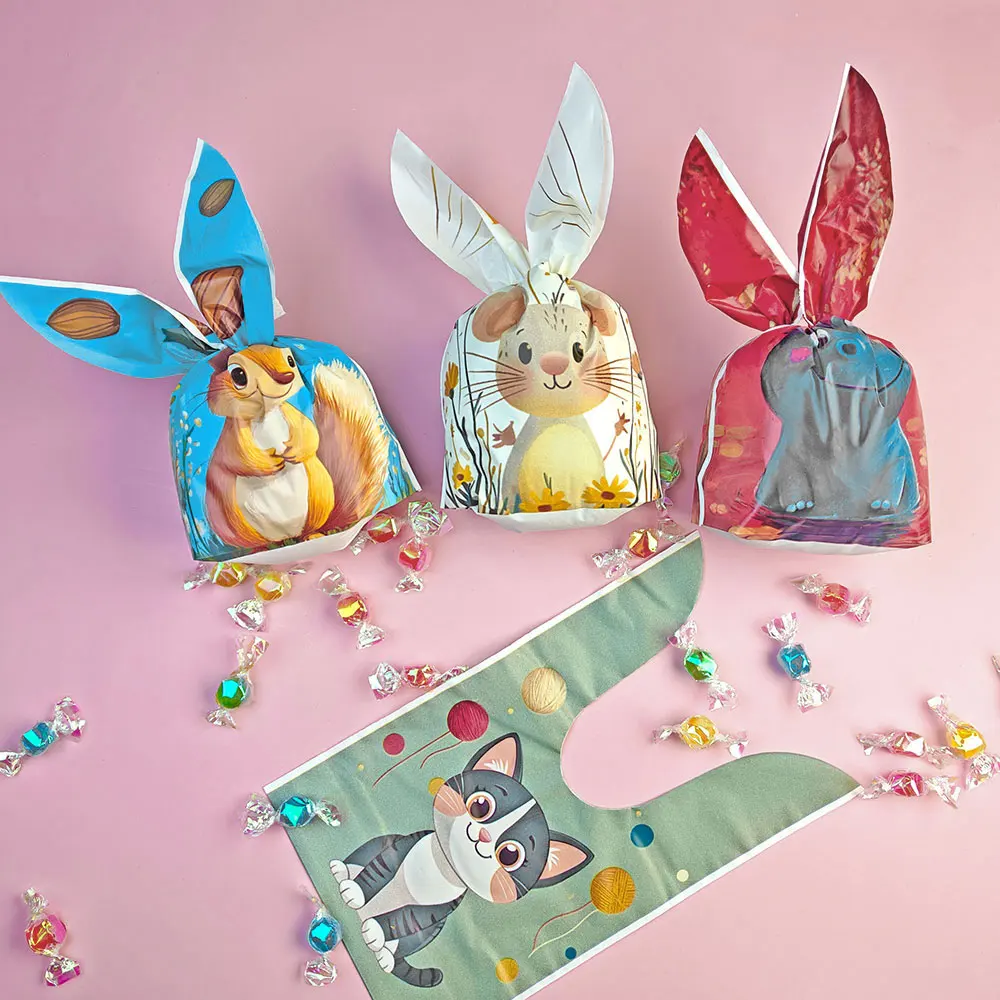 25/50/100pcs Animal Candy Bag Gift Bag Cute Color Carton Rabbit Ear Bags Cookie Packing Children\'s Day Supplies