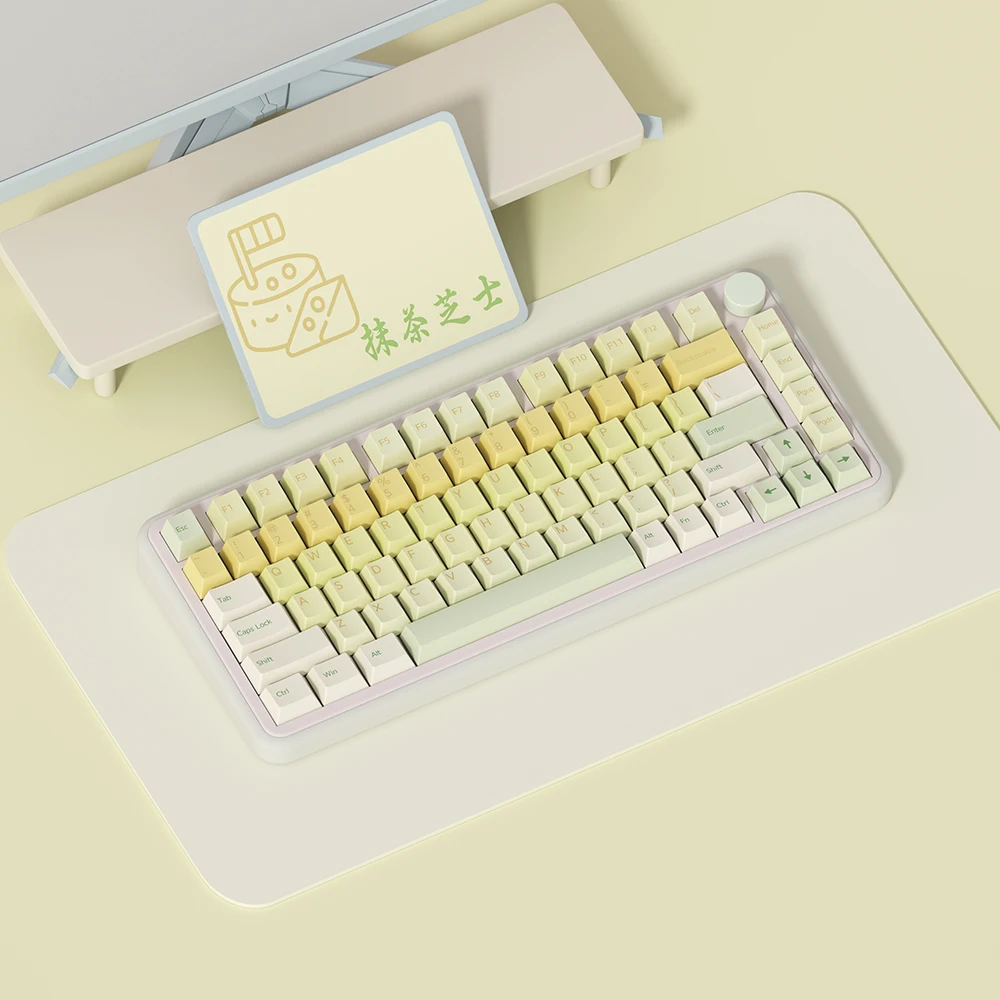 

Сир Матча, желтый колпачок для клавиш из ПБТ, пятисторонняя сублимация, оригинальная заводская, подходит для механической клавиатуры 68 77, 89.