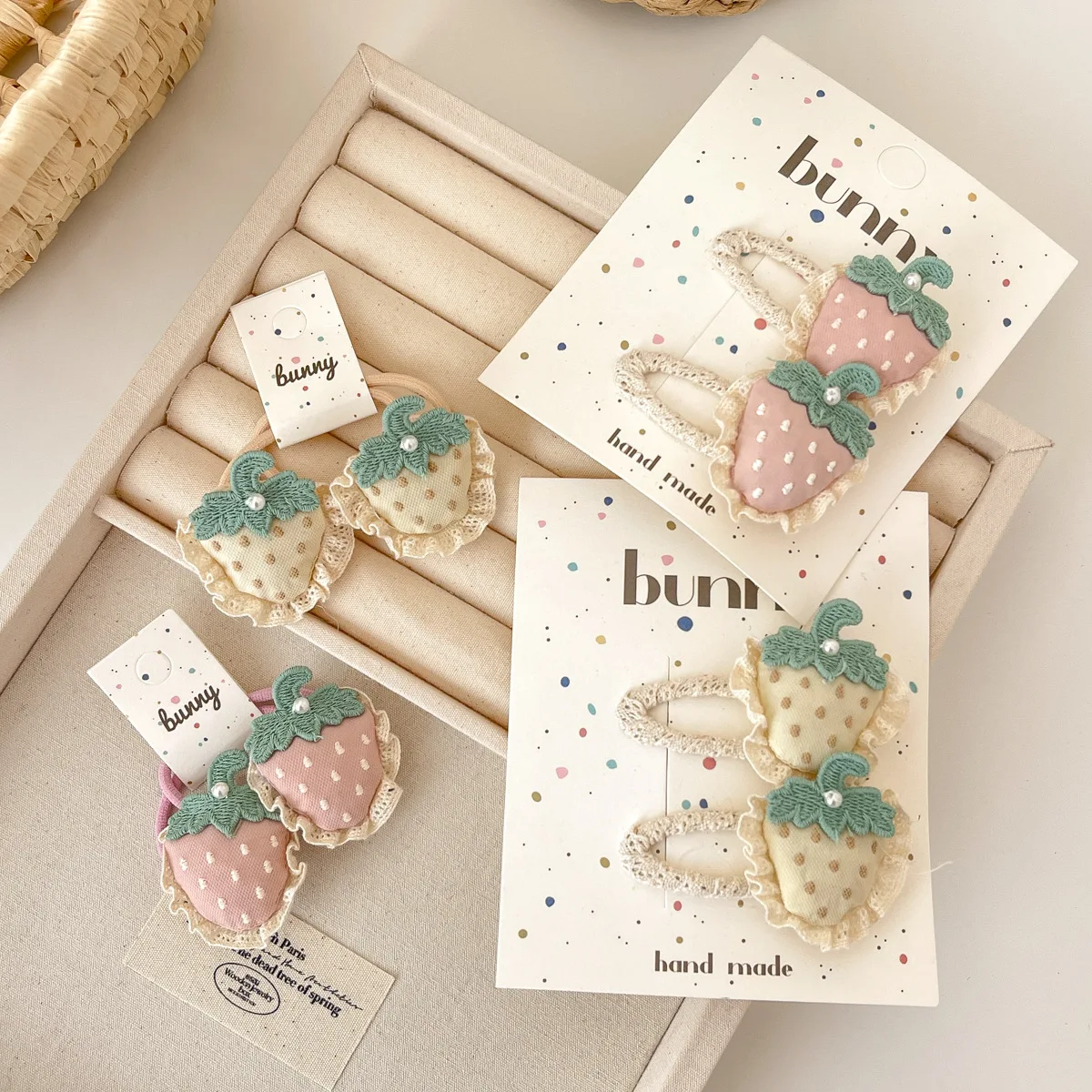 2pcs/set Strawberry Hair Clips for Baby Girl Lace Barrettes Hairpins Ponytail Holder Rubber Bands Kids Headwear Hair Accessories