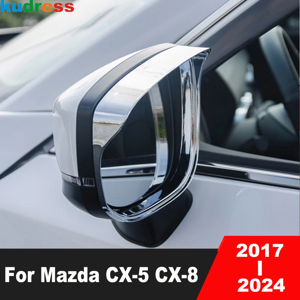 For Mazda CX5 CX-5 KF CX-8 2017-2020 2021 2022 2023 2024 Chrome Car Rearview Mirror Rain Shield Sun Visor Cover Trim Accessories