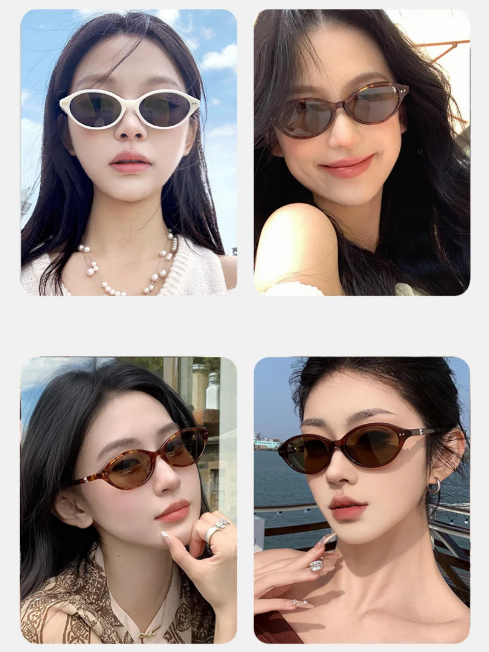 New Fashion Trend Pearl Decoration Women's Acetate Sunglasses Casual Retro Oval Ultra light Small frame Men's Luxury Sunglasses