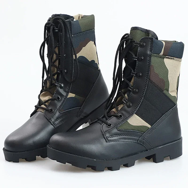 Sapatos de exterior impermeável com renda masculina, lona respirável, camuflagem, combate tático, botas de inverno, botas de inverno