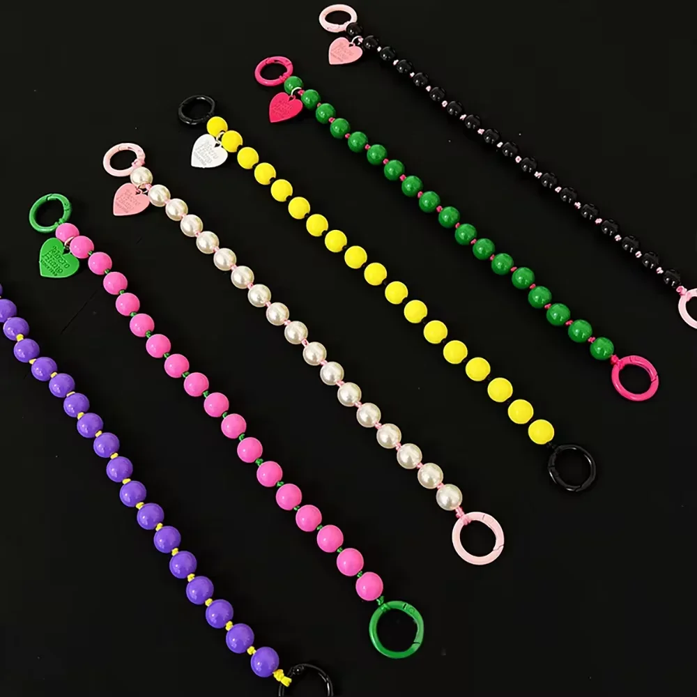 

Корейская красочная цепочка для телефона с сердечком из бисера, подвеска, подвесной ремешок, брелок для ключей для iPhone, сумка, универсальная подвесная веревка