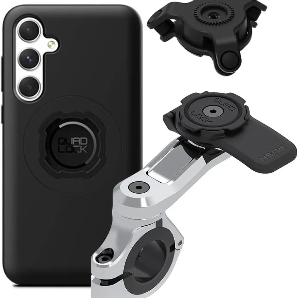 

Handlebar Phone Mount PRO Chrome with Vibration Dampener and MAG Phone Case for Galaxy A35