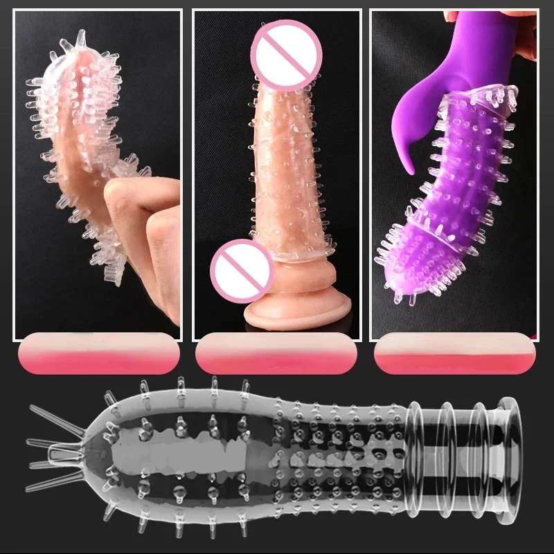 Condom with Spikes Extension Reusable Condom Penis Sleeve Male Enlargement Time Delay Spike Clit Crystal Condoms