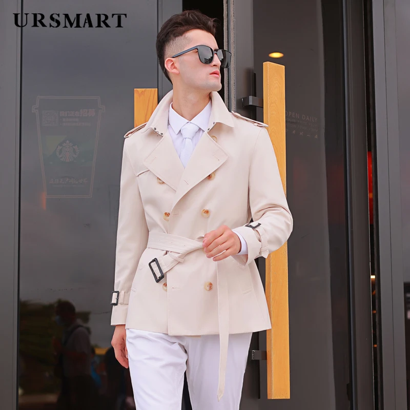 2024windbreaker men's Short length double breasted Beige British handsome trend thickened detachable down liner trench coat men