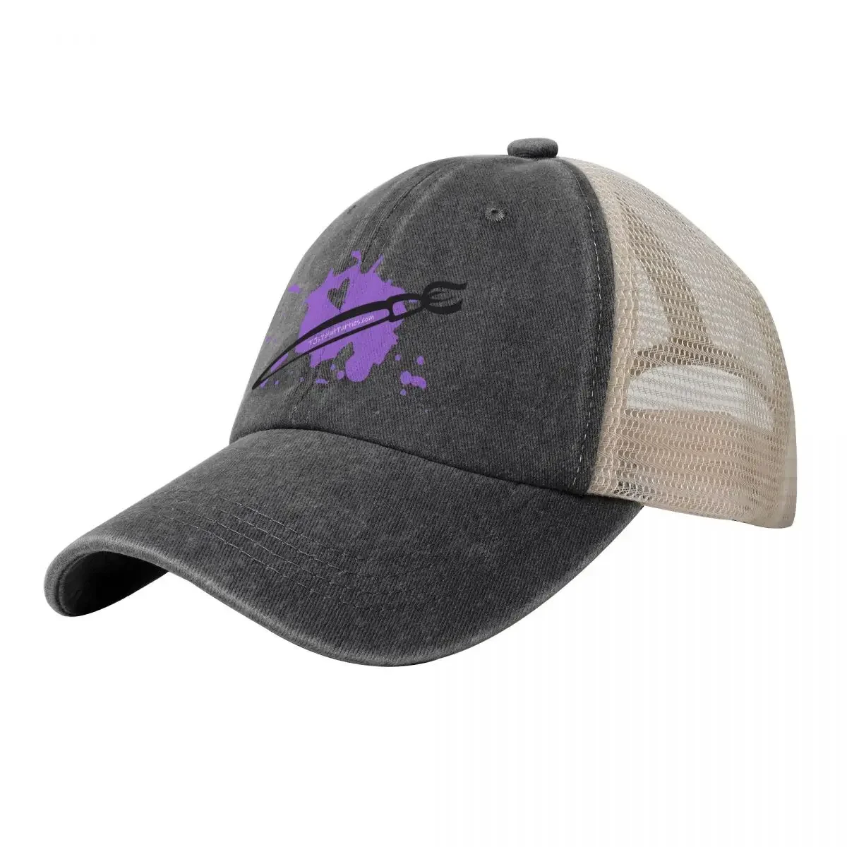 TJs Paint Parties Logo - Purple Splat with Paintbrush and Heart Baseball Cap Luxury Hat Golf Hat Man black Mens Women's