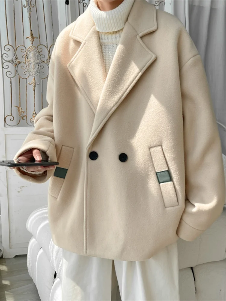 

Мужское шерстяное пальто цвета хаки: модный брендовый повседневный молодежный костюм для осени и зимы, теплый и стильный.