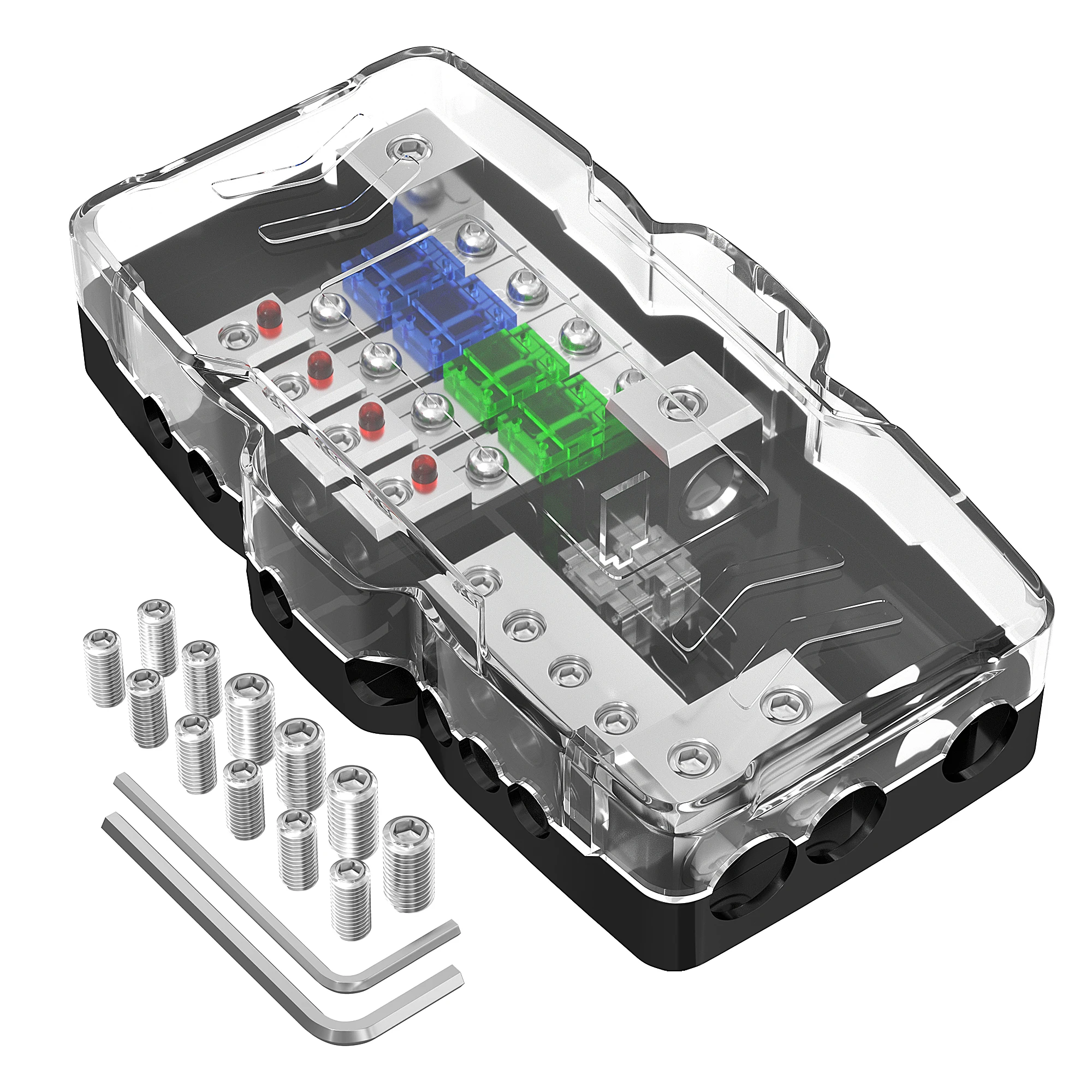 Fused Power Distribution Block Car Audio Fused Distribution Block 12V 0/4 Gauge 4 Way MIDI (Mini-ANL) Fuse Block for Auto Boat
