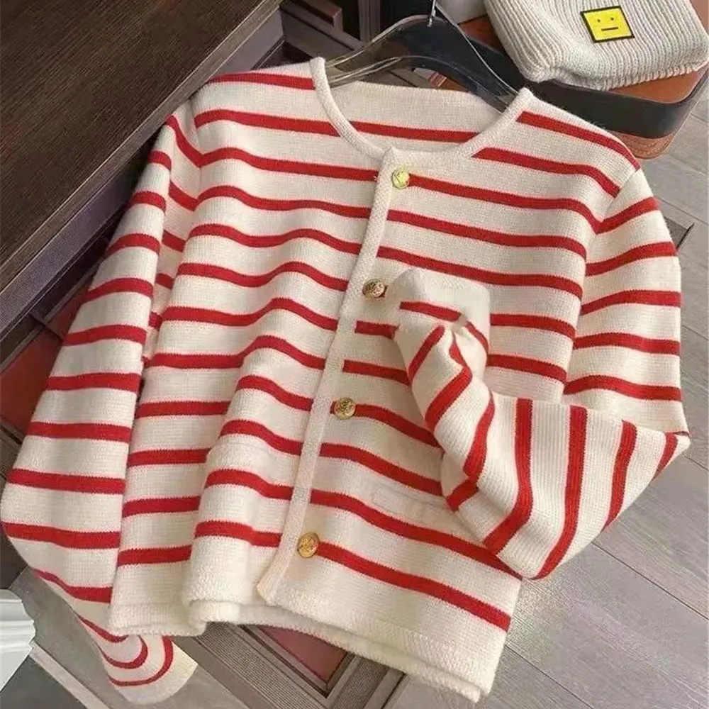 

Korean Japanese Y2k Women Cardigan Fashion Red Striped Knitted Sweater Cardigans Casual Chic Button Gothic Top Vintage Christmas