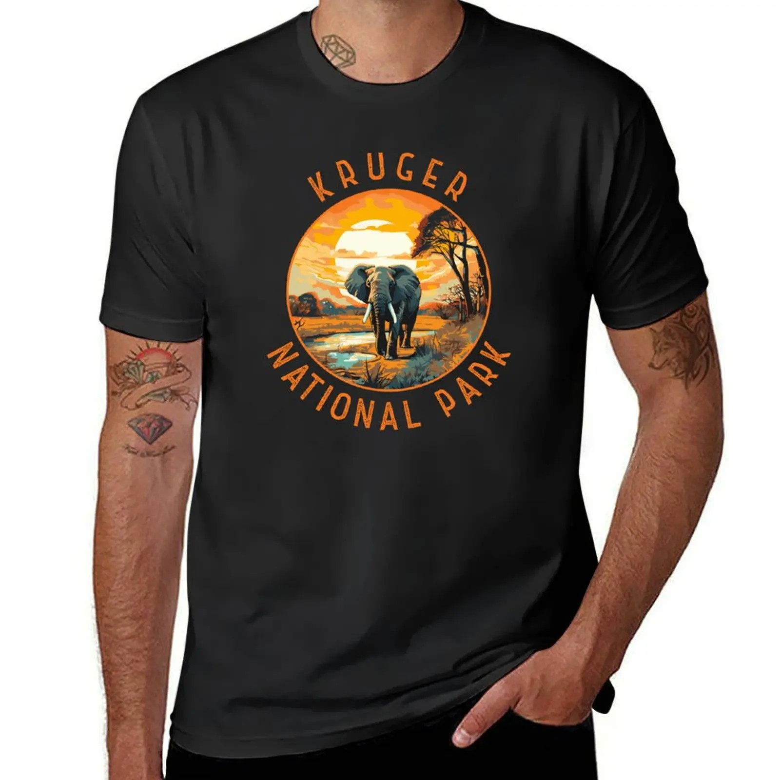 

Kruger National Park South Africa Elephant Retro Distressed Circle T-Shirt plain sports fans animal prinfor boys men clothings