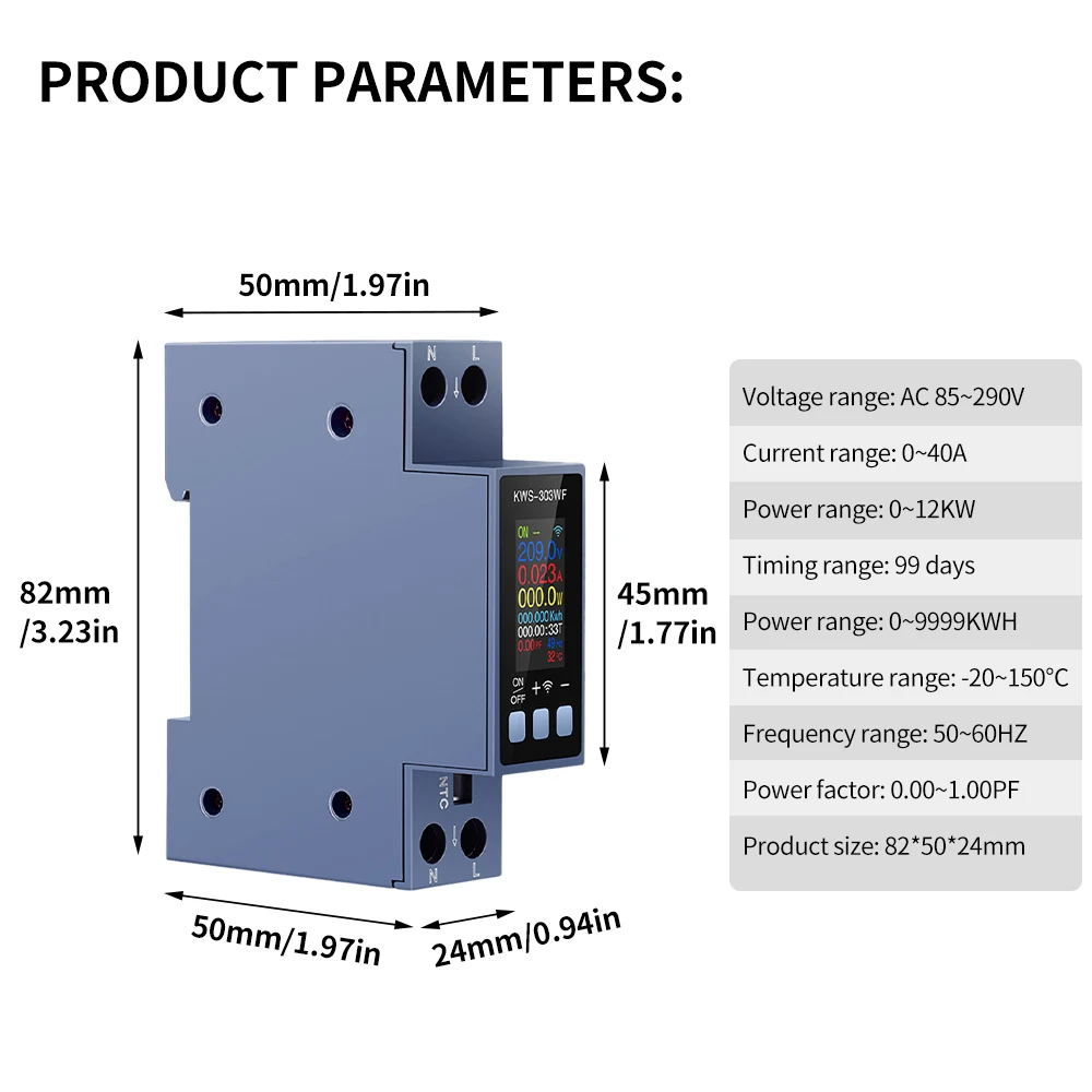 KWS-303 TFT Color Screen Eight in One Two Phase Multifunctional AC Meter (Voltage, Current, Power Meter) AC 85~290V 0~40A
