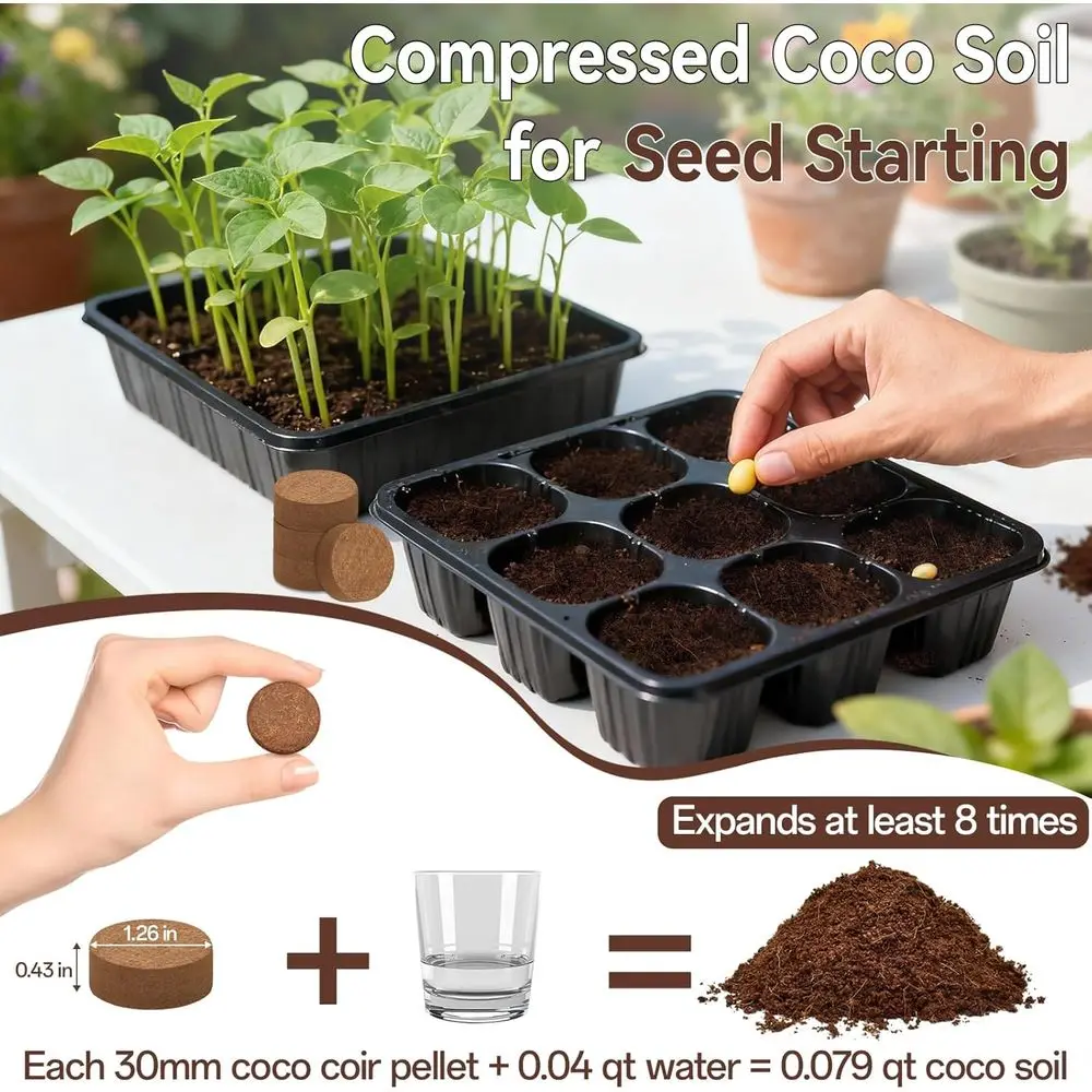 55 Pcs Coir Pellets, Seed Starter Soil Pellets or Indoor Potted Plants, Made from 100% Organic Coir, 3X Water Retention & Enhanc
