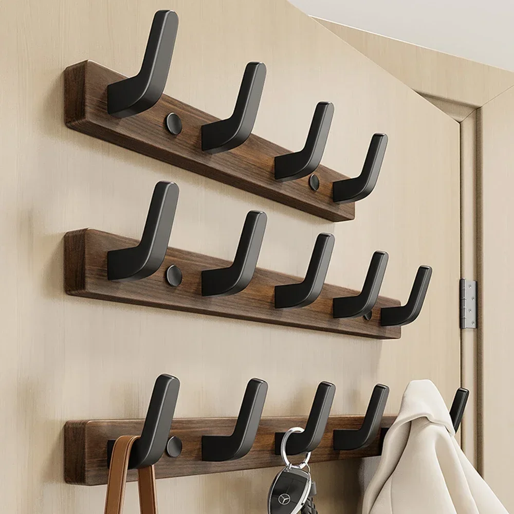 Walnut Coat Rack Solid Wood Hooks Key Bag Extended Storage Hanger for Entrance Door Hallway Wall