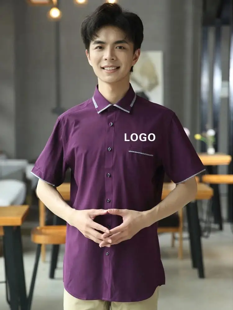 

Summer Coffee Shop Dedicated Waiter Work Clothes Short Sleeved Milk Tea Baking Catering Western Restaurant Workwear Print Logo