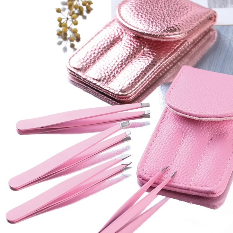 4 pz/set pinzette per sopracciglia punta in acciaio inossidabile/punta inclinata/punta piatta strumenti per il trucco di depilazione clip per sopracciglia