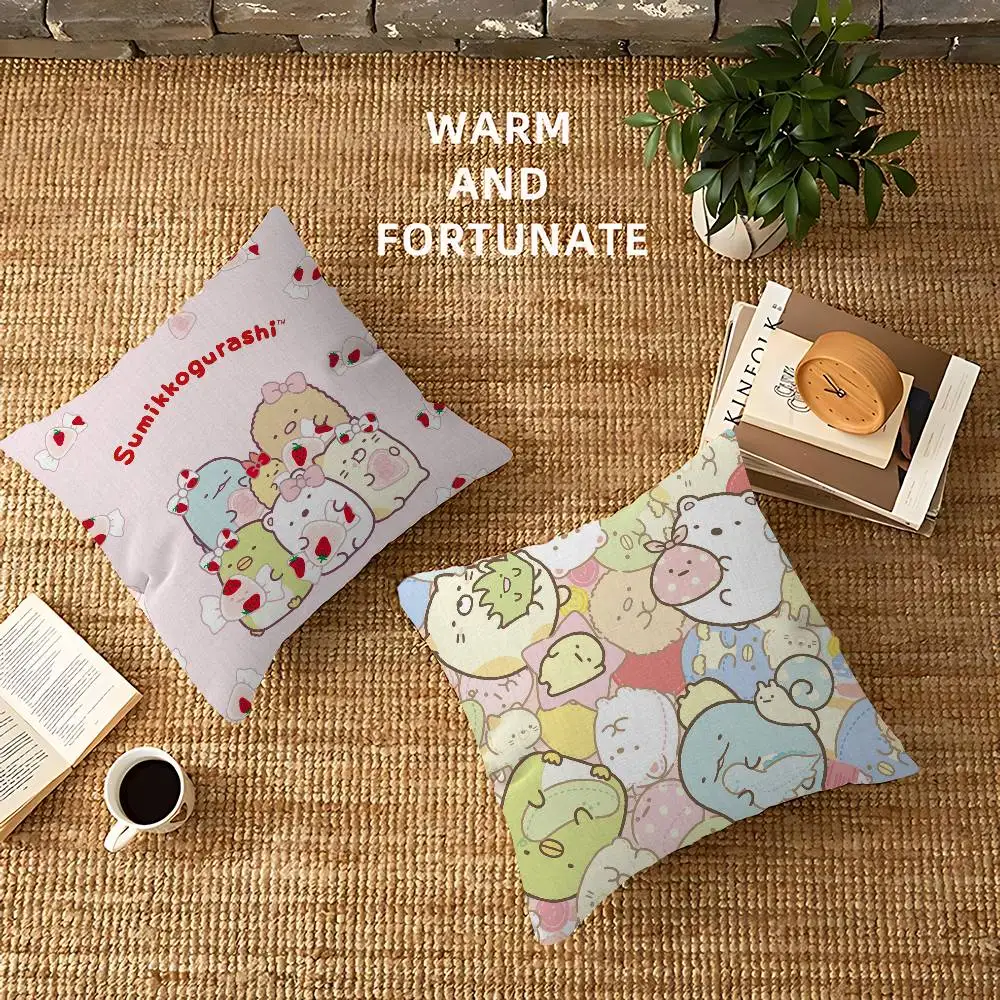 S-Sumikko Gurashi Colorfu Pillow Covers Cartoon Sofa Decorative Home Double-sided Printing Short Plush Cute Cushion Cover