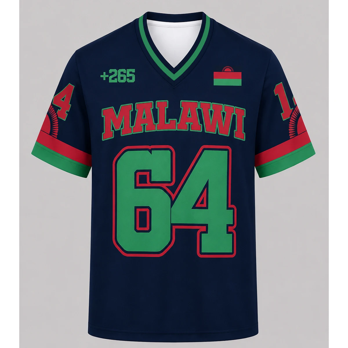 Heiß begehrtes neues Malawi V-Neck T-Shirt, Herren Sommer Kurzarm Digital Jersey, Flaggen-Print Street Style Oberteil – Detail 4
