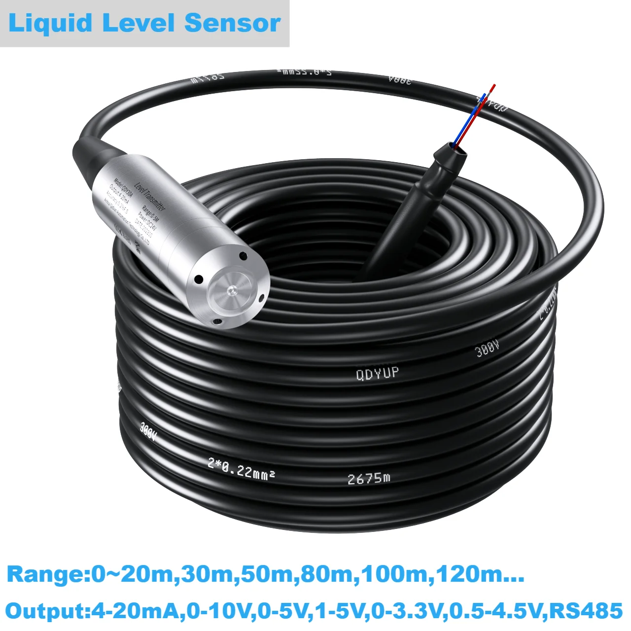 50M Liquid Level Transmitter for Deep Well 90M 100M Range Water Level Transducer 4-20mA 0-10V 0-3.3V Liquid Level Sensor 100M