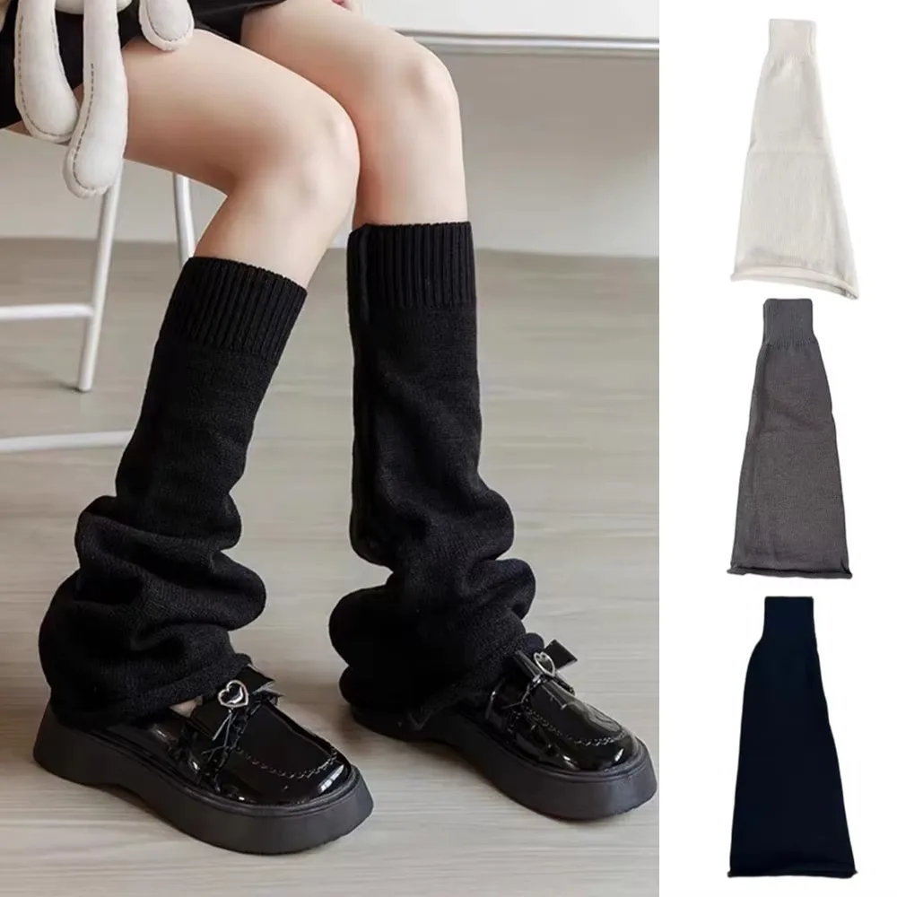 1 pair New Flared Hem Leg Warmers Stretchy Solid Color Boot Covers Wide Cut Uniform Socks Winter Season