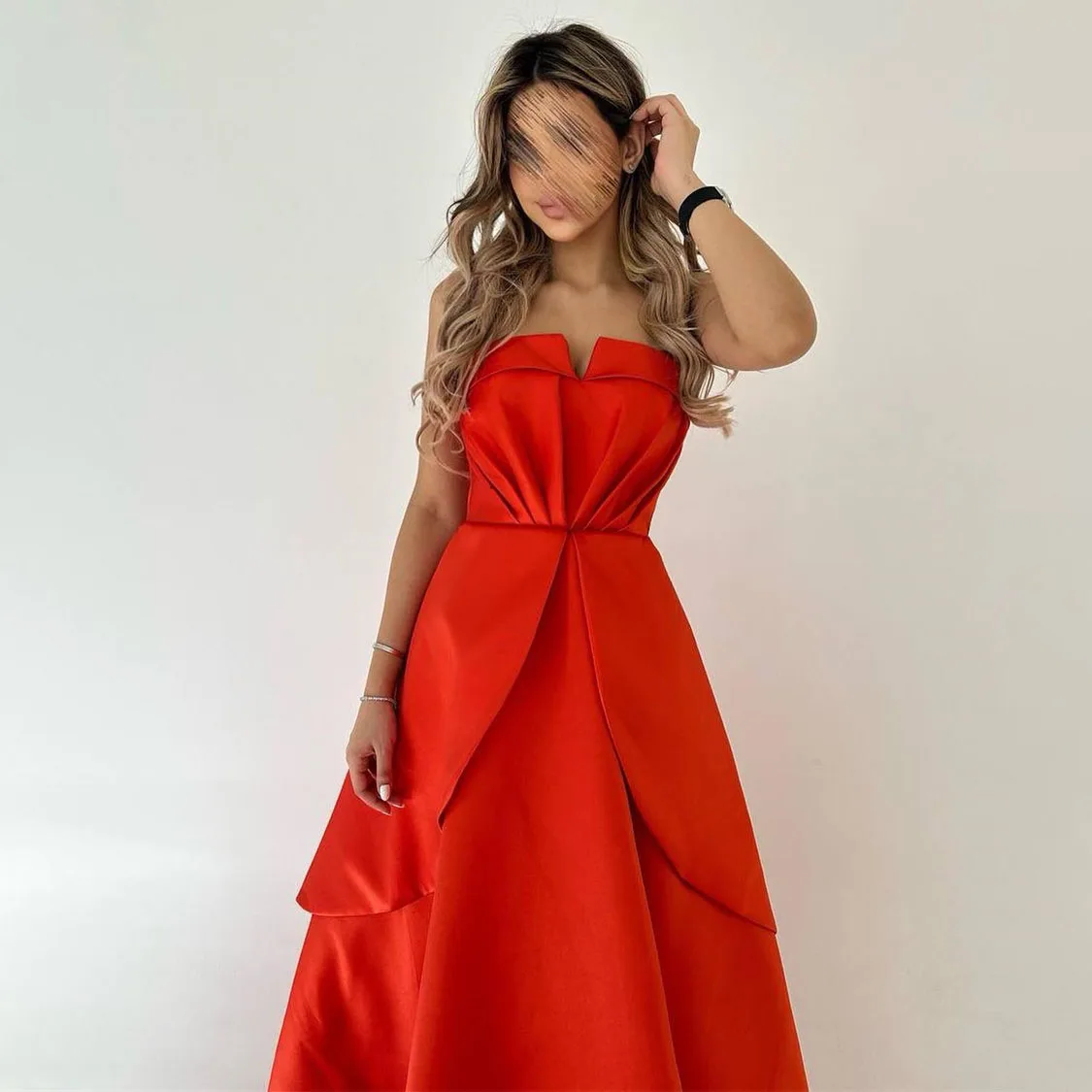 ROYET Strapless Pleat Sleeveless A Line Long Evening Dress Floor Length Sweep Train High Slit Formal Elegant Prom Gown For Woman