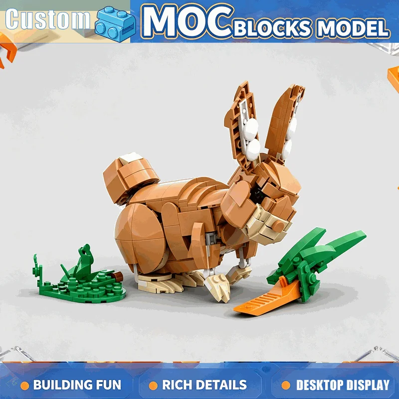 409Parts Brown Bunny Building Blocks Articulated Rabbit Animal Model With Carrot Garden Scene Creative DIY Assembly Toy Present