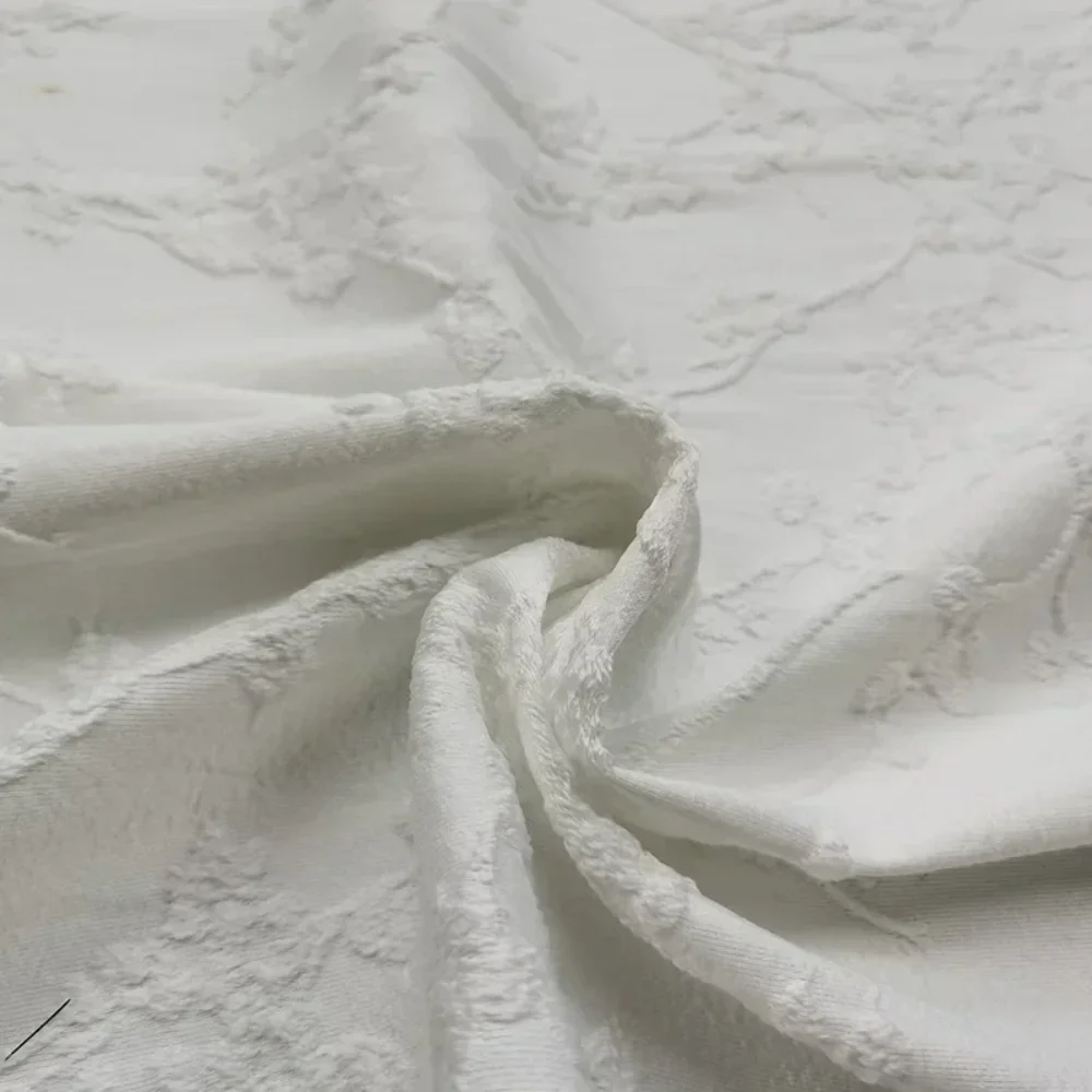 

Jacquard Fabric White Dark Pattern Wintersweet Coat Windbreaker Clothing Brand Fashion Design Wholesale Material Cloth By Meter