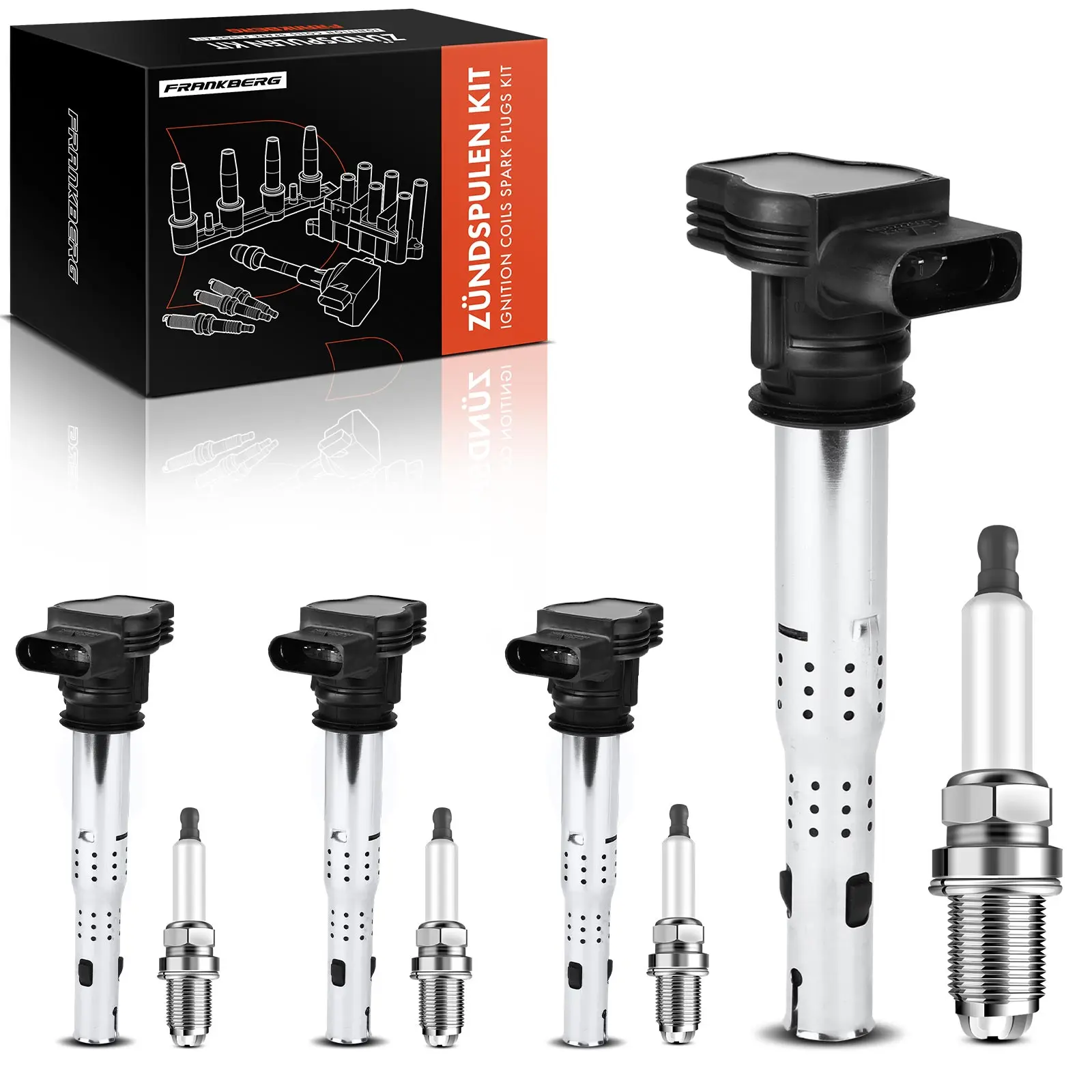 Frankberg 4x Bobine + 4x Bougie voor VW Golf Plus V Variant VI Passat EOS Jetta Alltrack CC Sharan Touran 06H905115A