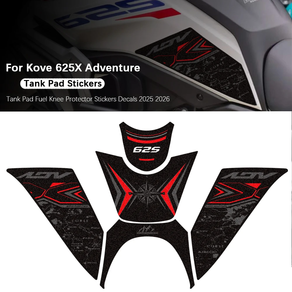 

Для мотоцикла Kove 625X 625 X Adventure: накладки на бак, боковые ручки, защита коленей, наклейки-декали (2025, 2026)
