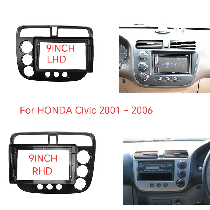 Kit de marco de Radio de coche Android para HONDA Civic 2001 2002 2003 2004 2005 2006 soporte de consola central estéreo para coche bisel embellecedor de Fascia